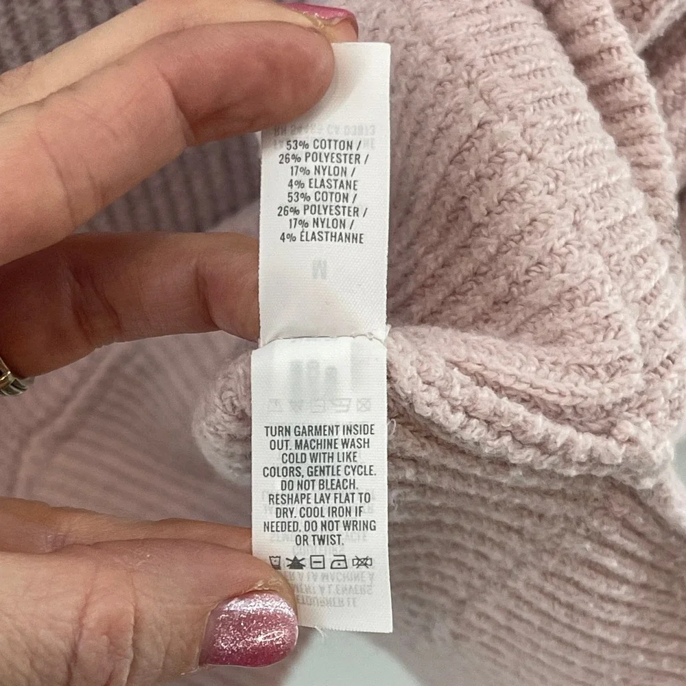 Aerie Oversized Ribbed Sweater Women M Pink Cozy Slouchy Side Slit Soft - Picture 6 of 10